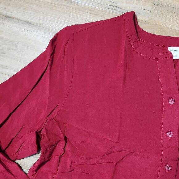 🔺️Old Navy Red Rayon Popover Long Sleeve Top Large - Picture 5 of 9